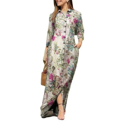 Chic Floral Print Long Sleeve Dresses