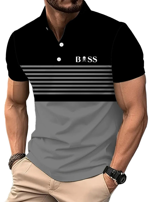 Men's Striped Short-Sleeved Golf Polo Shirt