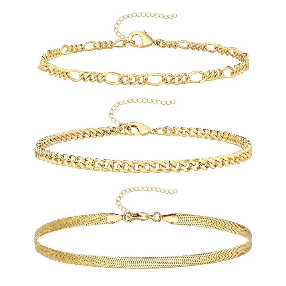 3Pcs Waterproof Stainless Steel Beach Anklet Set