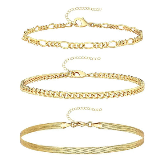 3Pcs Waterproof Stainless Steel Beach Anklet Set