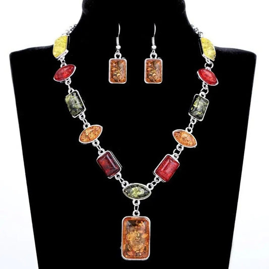 Classic Amber African Style Necklace Earrings Set