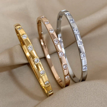 Waterproof Rhinestone Gold Cuff Bracelet for Women