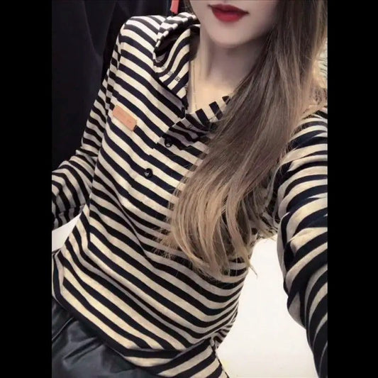 Trendy Striped Long Sleeve Hoodie for Women