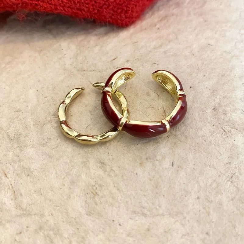 Vintage Red Drop Glazed Rings for Women
