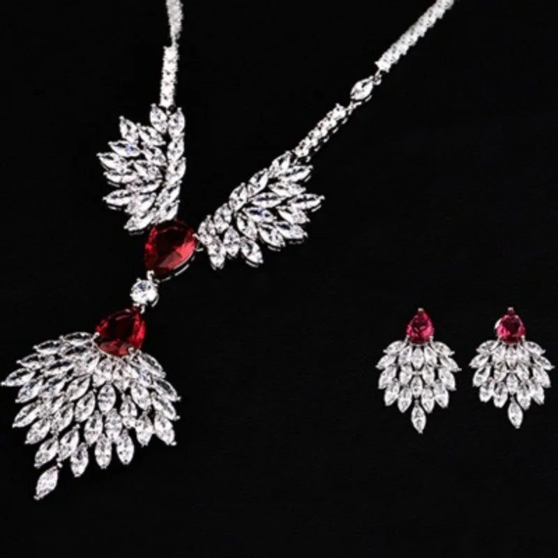 Luxury Retro Red Zirconia Wedding Jewelry Set