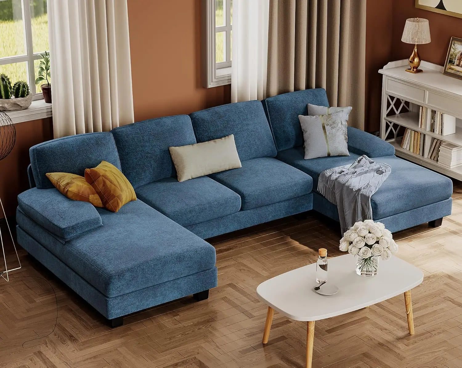 U-Shaped Linen Sofa Set for Living Room