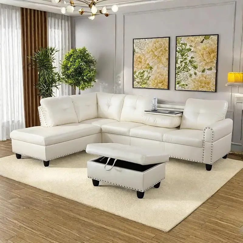 Modern L-Shaped Sofa with Ottoman for Living Room