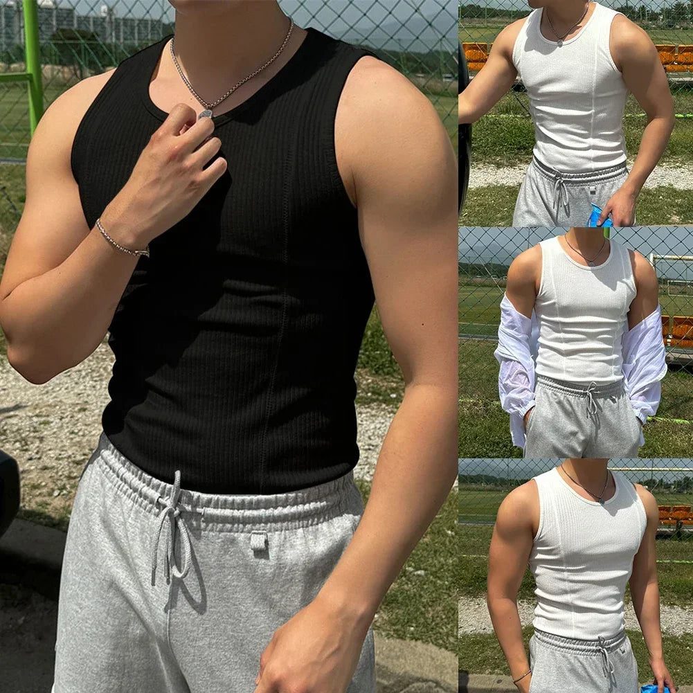 Men's Ribbed Tank Top for Gym Running