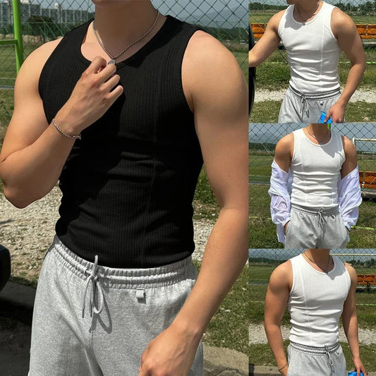 Men's Ribbed Tank Top for Gym Running