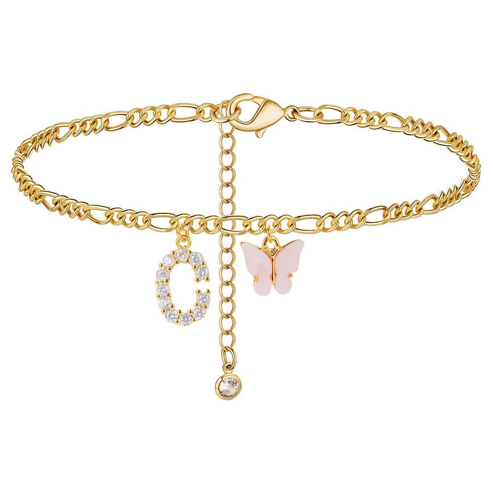 Waterproof Initial Letter Anklets for Women