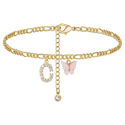 Waterproof Initial Letter Anklets for Women