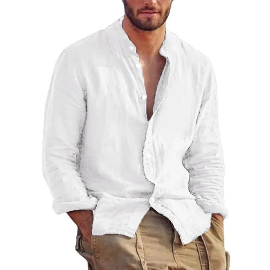 Men's Plus-Size Linen Cotton Long Sleeve Shirts