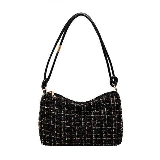 Luxury Woolen Plaid Crossbody Bag for Parties