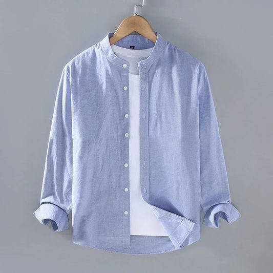 Men's Linen Stand Collar Long Sleeve Shirt
