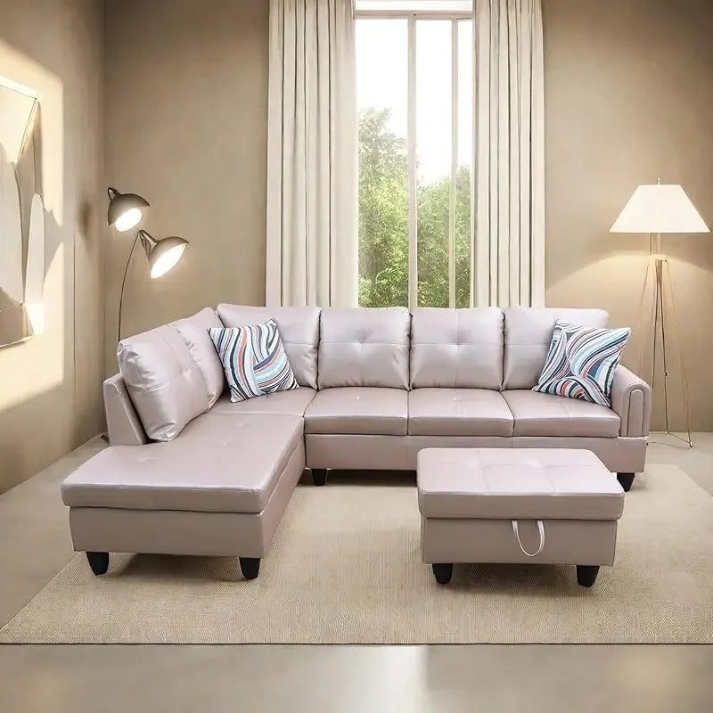 Modern L-Shaped Sofa with Ottoman for Living Room