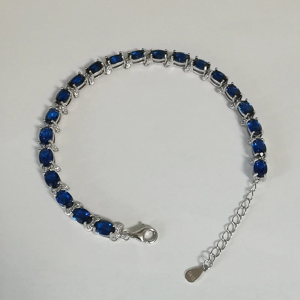 Natural Sapphire Gemstone Bracelet in Silver