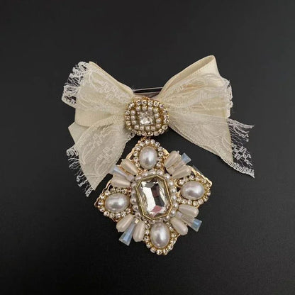 Elegant Rhinestone Pearl Bow Brooch for Women