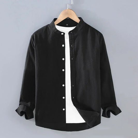 Men's Linen Stand Collar Long Sleeve Shirt