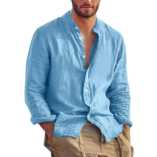 Men's Plus-Size Linen Cotton Long Sleeve Shirt
