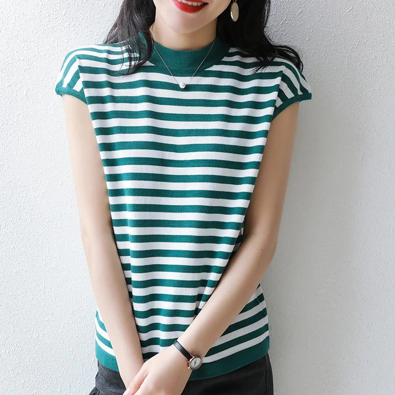 2024 Summer Women's Striped Cotton T-Shirt