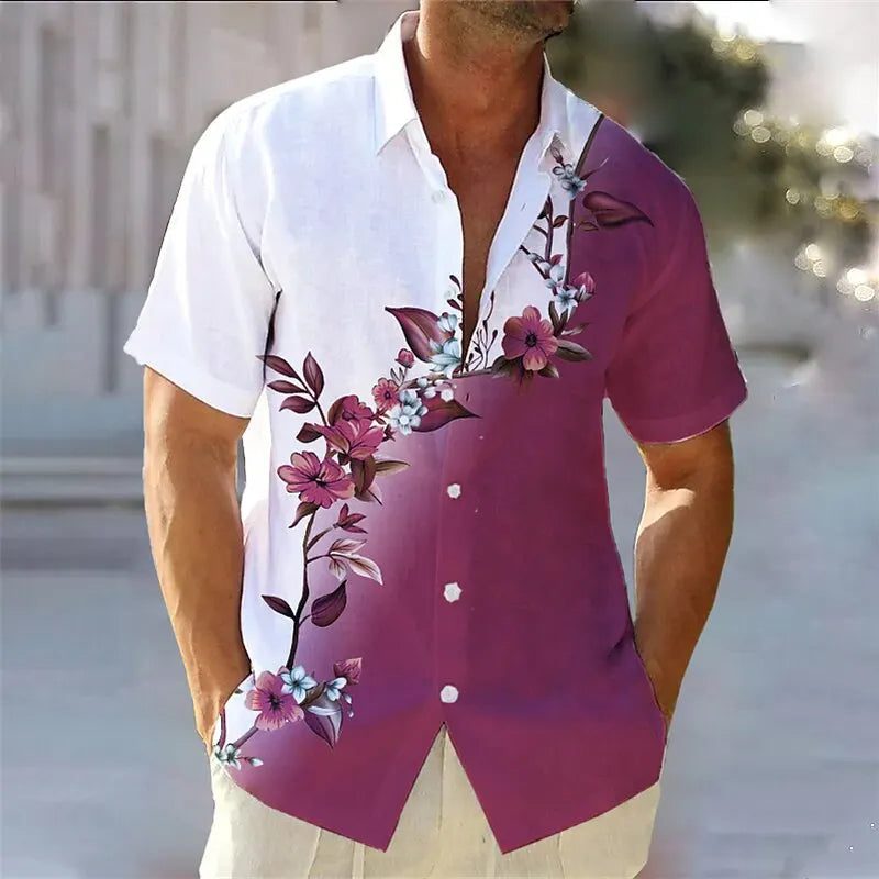 Men's Hawaiian Floral Gradient Short Sleeve Shirt