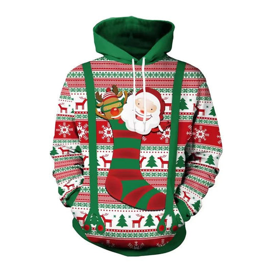 Funny 3D Printed Christmas Elk Hoodie for Men