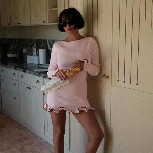 Slim Fit Knitted Mini Dress Women Autumn