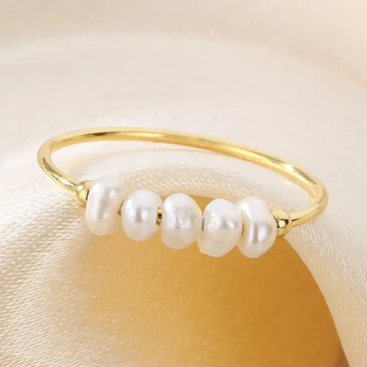 Waterproof Gold Stainless Steel Pearl Ring