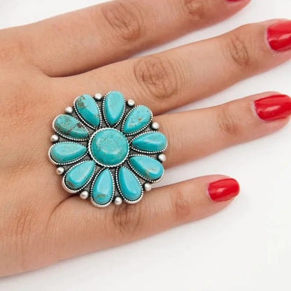 Boho Turquoise Flower Rings for Women