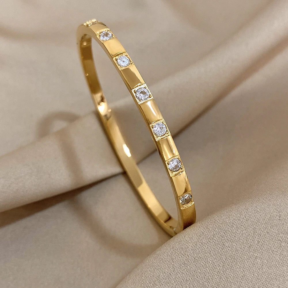 Waterproof Rhinestone Gold Cuff Bracelet for Women