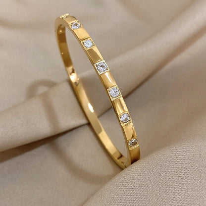 Waterproof Rhinestone Gold Cuff Bracelet for Women