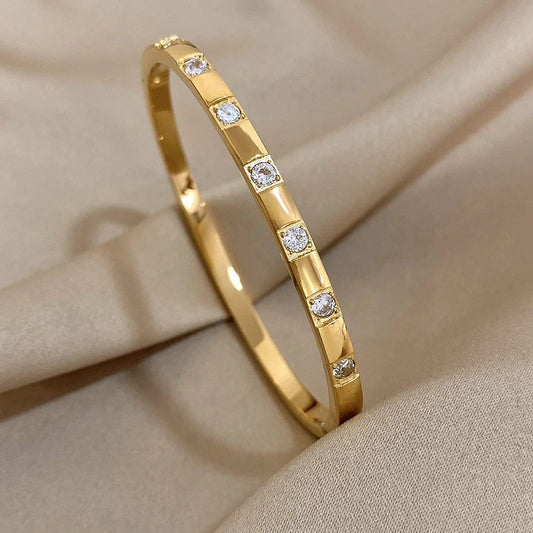 Waterproof Rhinestone Gold Cuff Bracelet for Women