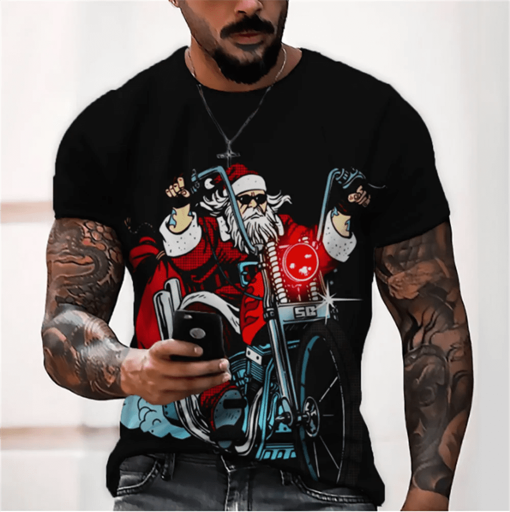 3D Santa Print Men's Christmas T-Shirt