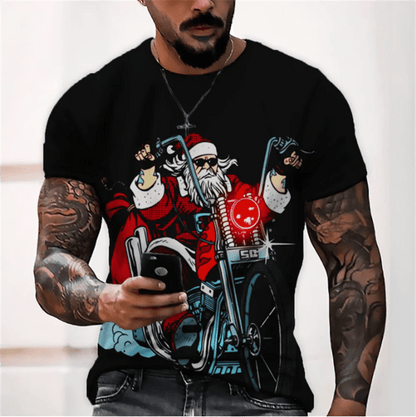 3D Santa Print Men's Christmas T-Shirt