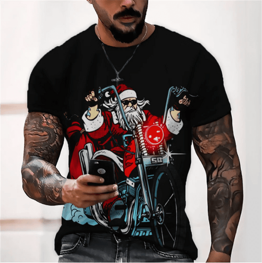 3D Santa Print Men's Christmas T-Shirt