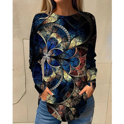 Stylish Long Sleeve Floral Cotton T-Shirts for Women