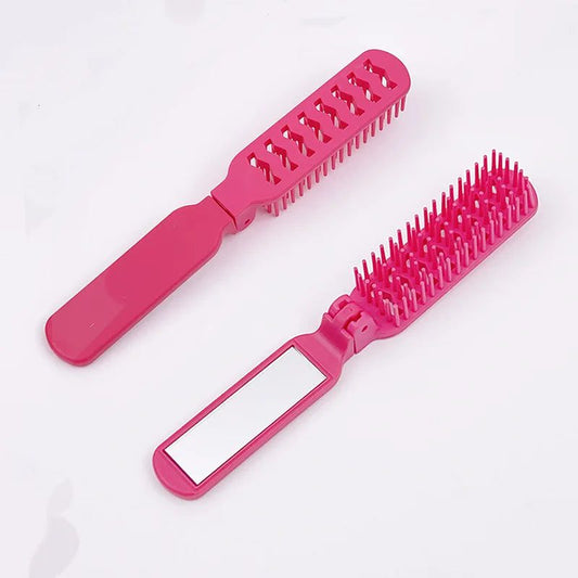 Portable Foldable Hair Brush with Mirror
