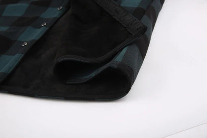 Men's Green Plaid Fleece Hooded Shirt Jacket
