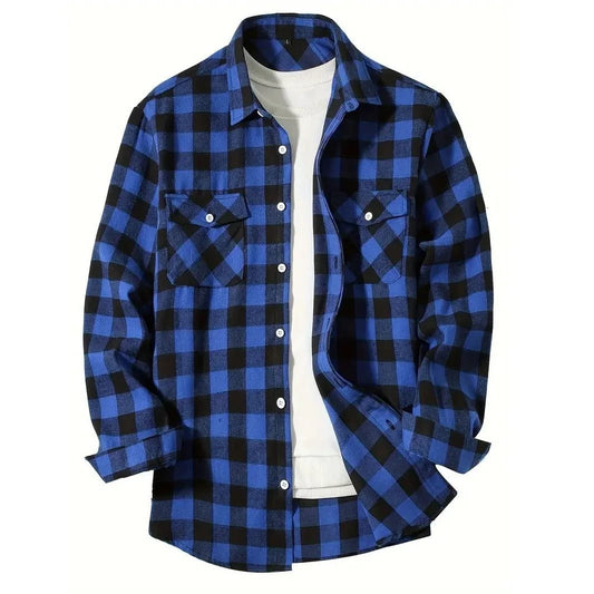Men's Classic Plaid Flannel Shirt with Pockets