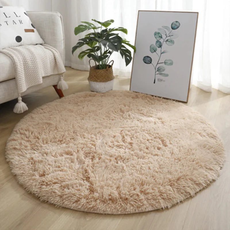 Fluffy White Round Plush Rug for Living Room