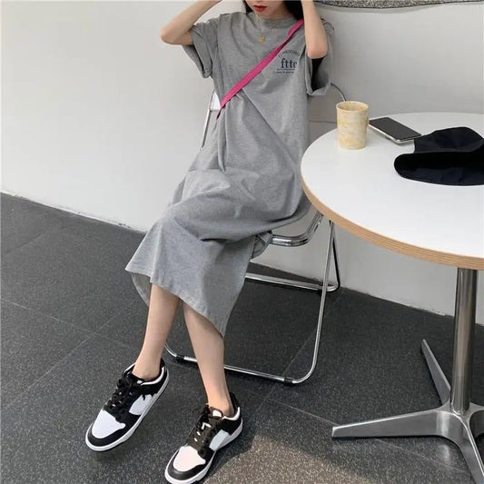 Korean Letter Print T-Shirt Dress for Women