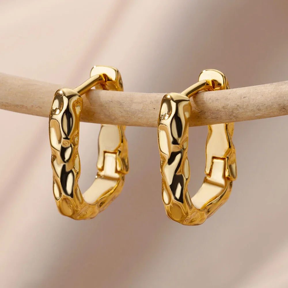 Waterproof Heart Zircon Gold Hoop Earrings
