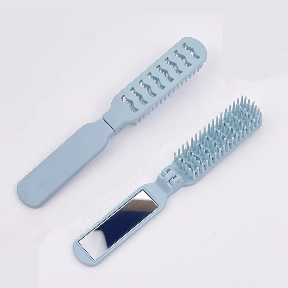 Portable Foldable Hair Brush with Mirror