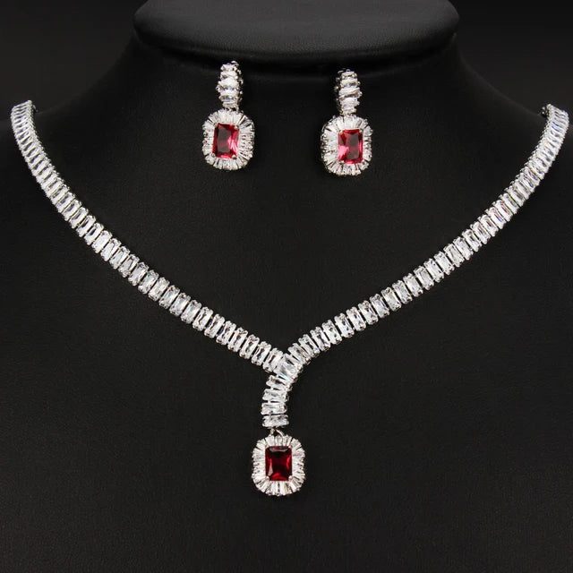 Luxury Retro Red Zirconia Wedding Jewelry Set