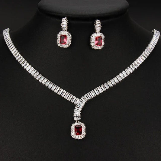 Luxury Retro Red Zirconia Wedding Jewelry Set