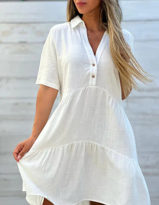 Stylish Cotton Linen Summer Dress Shirts Women