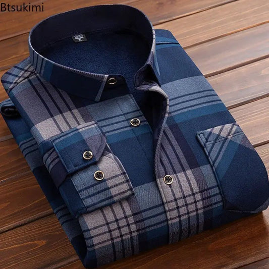 Men's Warm Flannel Plaid Dress Shirts