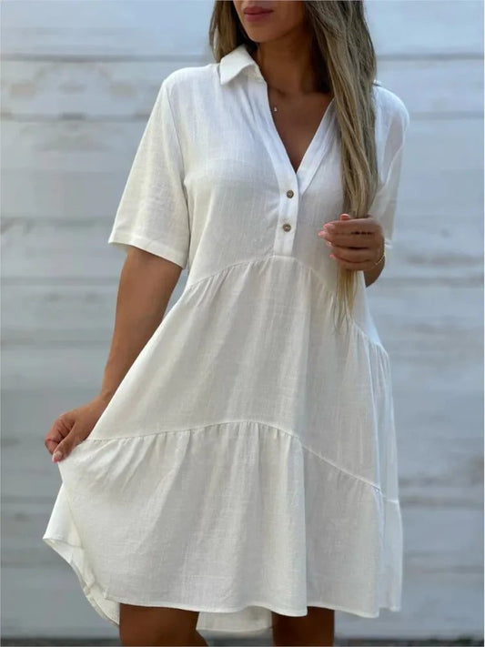 Stylish Cotton Linen Summer Dress Shirts Women