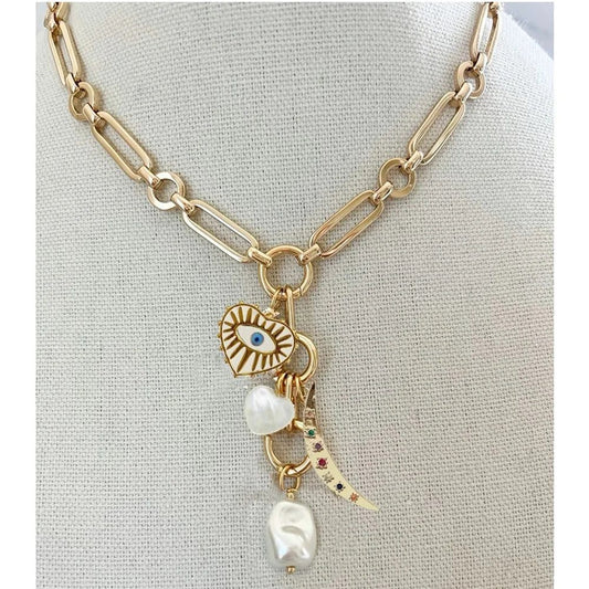 Chunky Cherry Pendant Necklace with Pearls