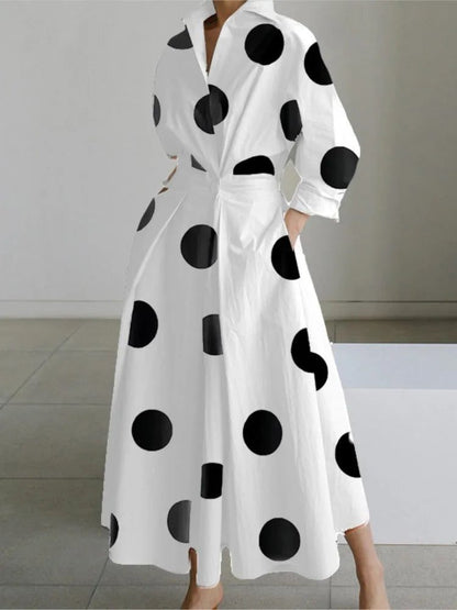Elegant V Neck Polka Dot Midi Dress